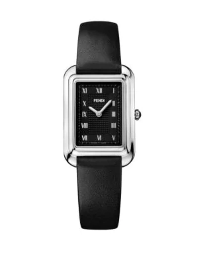 Fendi Classico Rectangle Stainless Steel & Leather-strap Watch In Black