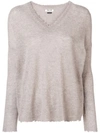 MAX & MOI MAX & MOI CASHMERE FRAYED V-NECK SWEATER - NEUTRALS