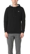 Lacoste Jersey Long-sleeve Hooded Tee In Black/silver Chine
