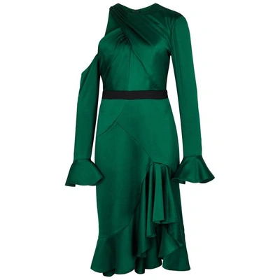 Three Floor Ariel One-shoulder Satin Dress In Green