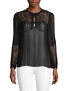 REBECCA TAYLOR Silk Tie Lace Blouse,0400099138748