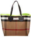 BURBERRY GIANT REVERSIBLE CANVAS CHECK & LEATHER TOTE,5045551428311