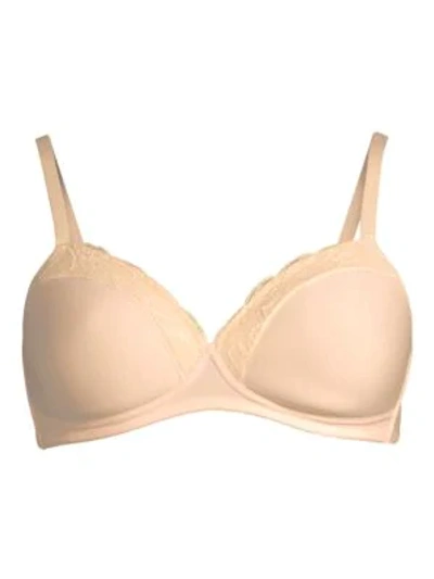 Hanro Cotton Lace Spacer T-shirt Underwire Bra In Beige