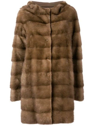 Liska Hooded Mink Fur Coat In Brown