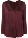 MAX & MOI MAX & MOI FRONT PLEAT V-NECK BLOUSE - PINK