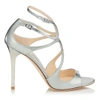 JIMMY CHOO LANG Silver Liquid Mirror Leather Sandals,LANGLQM S