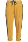 BRUNELLO CUCINELLI WOMAN STRIPED WOOL-TRIMMED COTTON-BLEND TERRY TRACK PANTS MUSTARD,AU 1016843419620244