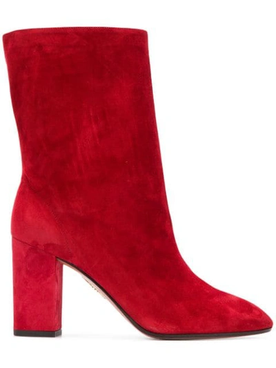 Aquazzura Boogie 85 Suede Ankle Boots In Red