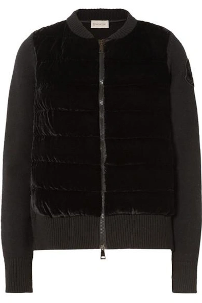 Moncler Wool And Cashmere-blend And Quilted Velvet Cardigan In Black