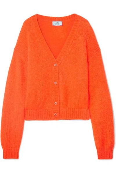 Prada V-neck Button-front Oversized Wool-mohair Cardigan Jumper In Orange