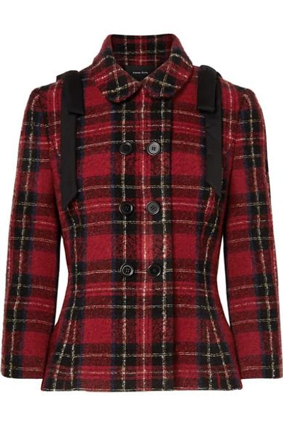 Simone Rocha Double-breasted Fitted Wool Tartan Jacket W/ Shoulder-bows In Red
