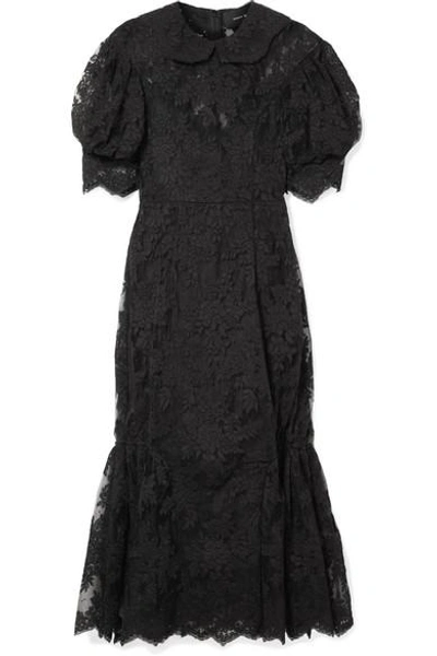 Simone Rocha Smocked Waist Floral Organza Dress In Black