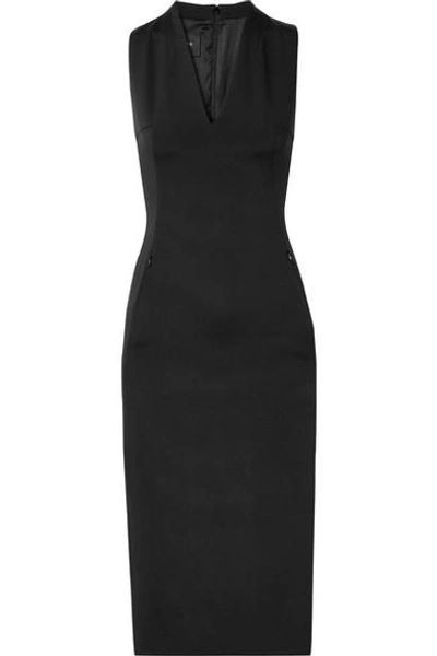Akris Sleeveless V-neck Silk Crepe Sheath Dress W/ Side Slits In Black