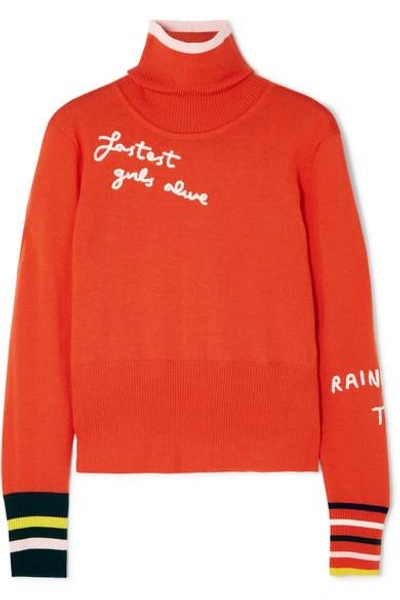 Mira Mikati Embroidered Merino Wool Turtleneck Sweater In Orange