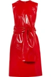 MSGM KNOTTED FAUX GLOSSED-LEATHER DRESS