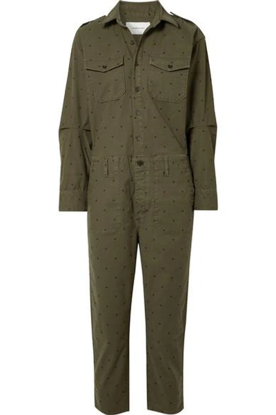 Current Elliott The Crew Coverall Polka-dot Cotton-blend Jumpsuit In Army Green