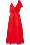 JOHANNA ORTIZ Noche De Rosas asymmetric ruffled silk maxi dress