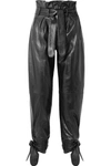 ATTICO Tie-detailed belted leather straight-leg pants