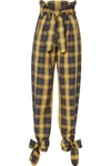 ATTICO TIE-DETAILED BELTED CHECKED COTTON-TWILL STRAIGHT-LEG PANTS