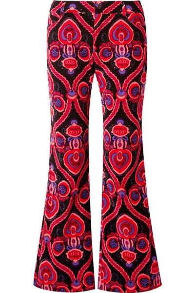 Anna Sui Arabesque Printed Cotton-velvet Flared Trousers In Pink