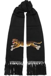 GUCCI Crystal-embellished wool and cashmere-blend scarf