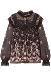 NEEDLE & THREAD ECLIPSE LACE-TRIMMED EMBROIDERED TULLE BLOUSE
