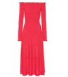 Altuzarra Vendaval Off-the-shoulder Long-sleeve Smocked Tiered Midi Dress In Red