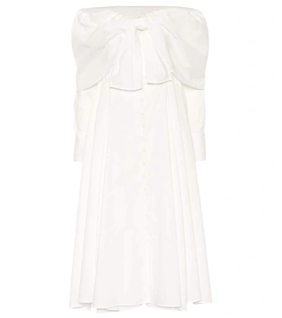 Rosie Assoulin Booby Trap Off-the-shoulder Tie-front Cotton-blend Poplin Dress In White