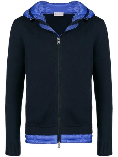 Moncler Padded Panel Zip Front Hoodie In Blue