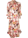 MOTHER OF PEARL RUFFLE HEM FLORAL DRESS