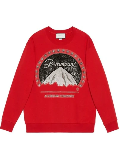 Gucci Red Paramount Pictures® Edition Sequin Sweatshirt In Red Cotton Jersey