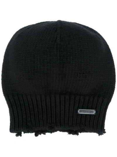 Dsquared2 Distressed Knit Beanie In Black