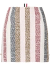 THOM BROWNE NOTCHED HEM MINI SKIRT IN STRIPE EYELASH TWEED