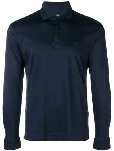 Z Zegna Long Sleeved Polo Sweater In Blue