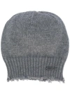 DSQUARED2 DSQUARED2 DISTRESSED KNIT BEANIE - GREY