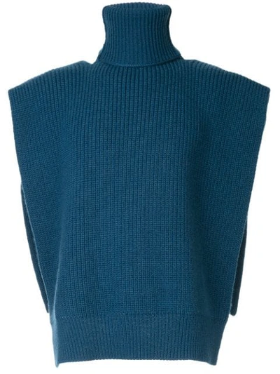 Raf Simons Turtleneck Waistcoat W/ Patches In 04035 Blue