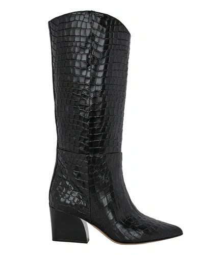 Tibi Logan Croc-effect Leather Knee Boots In Black