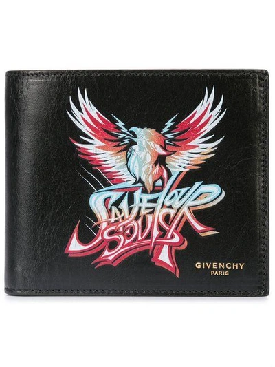 Givenchy Black And Red Phoenix Print Leather Bi Fold Wallet