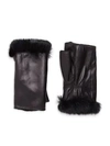 GLAMOURPUSS Rabbit Fur Trim Fingerless Leather Gloves