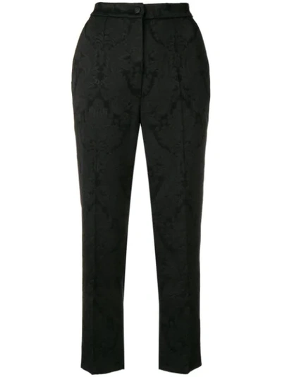 Dolce & Gabbana Slim-leg Floral-jacquard Trousers In Black