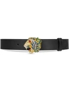 Gucci Crystal Tiger Head Leather Belt In Black