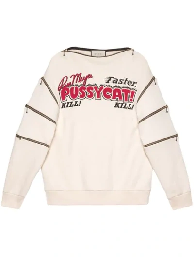 Gucci Zip-detailed Printed Cotton-jersey Sweatshirt In Off-white