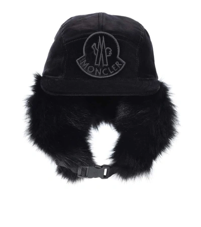 Moncler Fur-lined Cotton Trapper Hat In Black