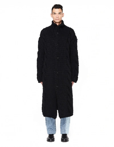 Yohji Yamamoto Chunky Knit Long Cardigan Coat In Black