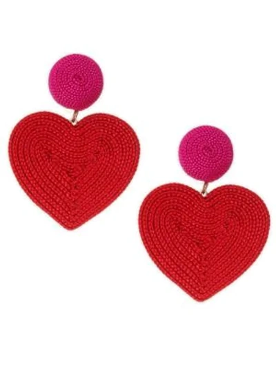 Rebecca De Ravenel Cora Corded Heart Clip-on Drop Earrings In Red