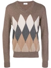 BALLANTYNE BALLANTYNE ARGYLE KNITTED VNECK SWEATER - NEUTRALS