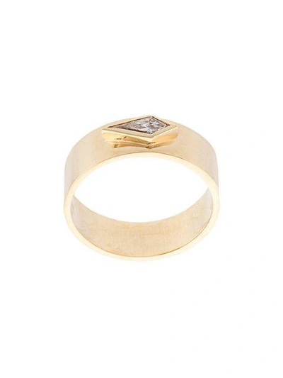 Azlee Diamond Detail Gold Band Ring In Metallic
