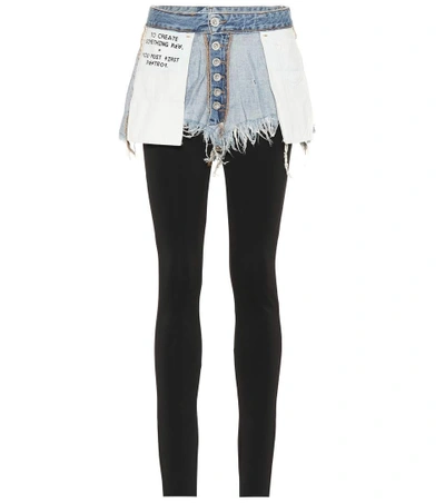 Ben Taverniti Unravel Project Mixed Viscose Leggings W/ Denim Shorts In Black,blue