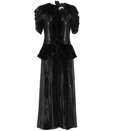 Erdem Diantha Striped Metallic Velvet And Flocked Tulle Midi Dress In Black