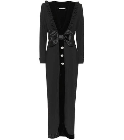 Alessandra Rich Bow-trimmed V-neck Wool-blend Crepe Dress In Black
